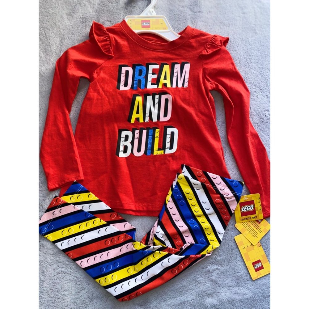 Lego girls 4 NWT red ruffle hem shirt leggings SET